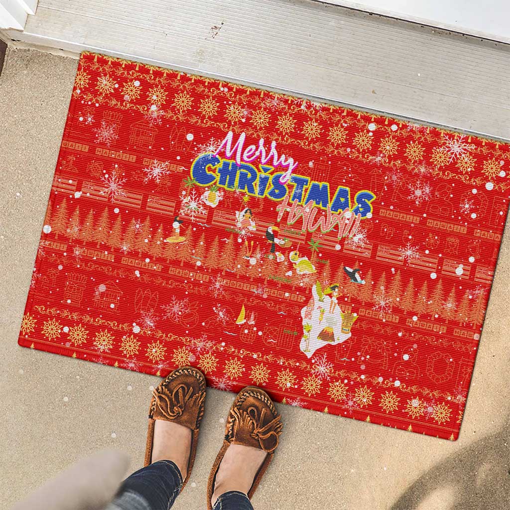 Merry Christmas Hawaii Rubber Doormat Xmas Travel Map DT02 - Polynesian Pride