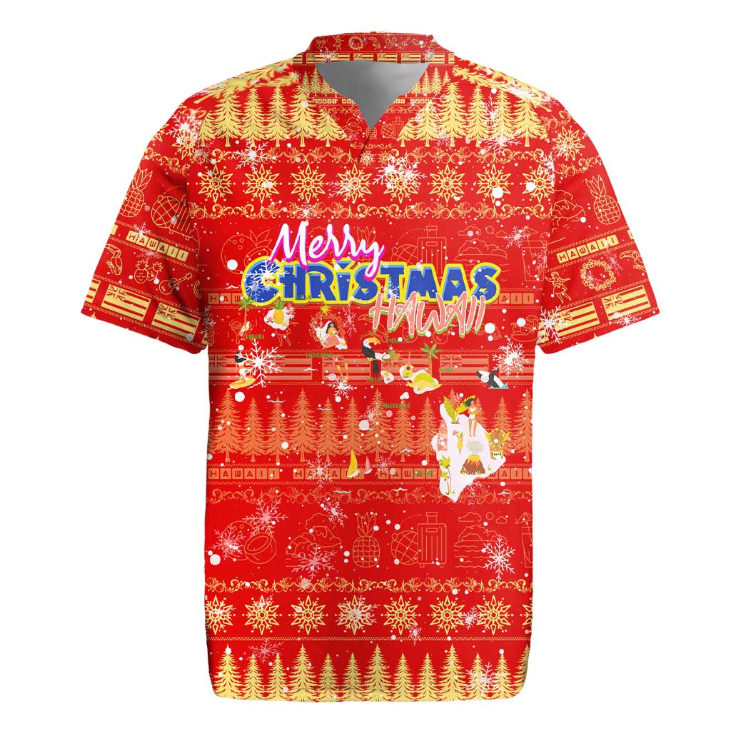 Merry Christmas Hawaii Rugby Jersey Xmas Travel Map - Polynesian Pride