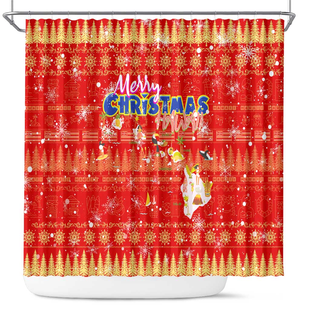 Merry Christmas Hawaii Shower Curtain Xmas Travel Map DT02 Red - Polynesian Pride