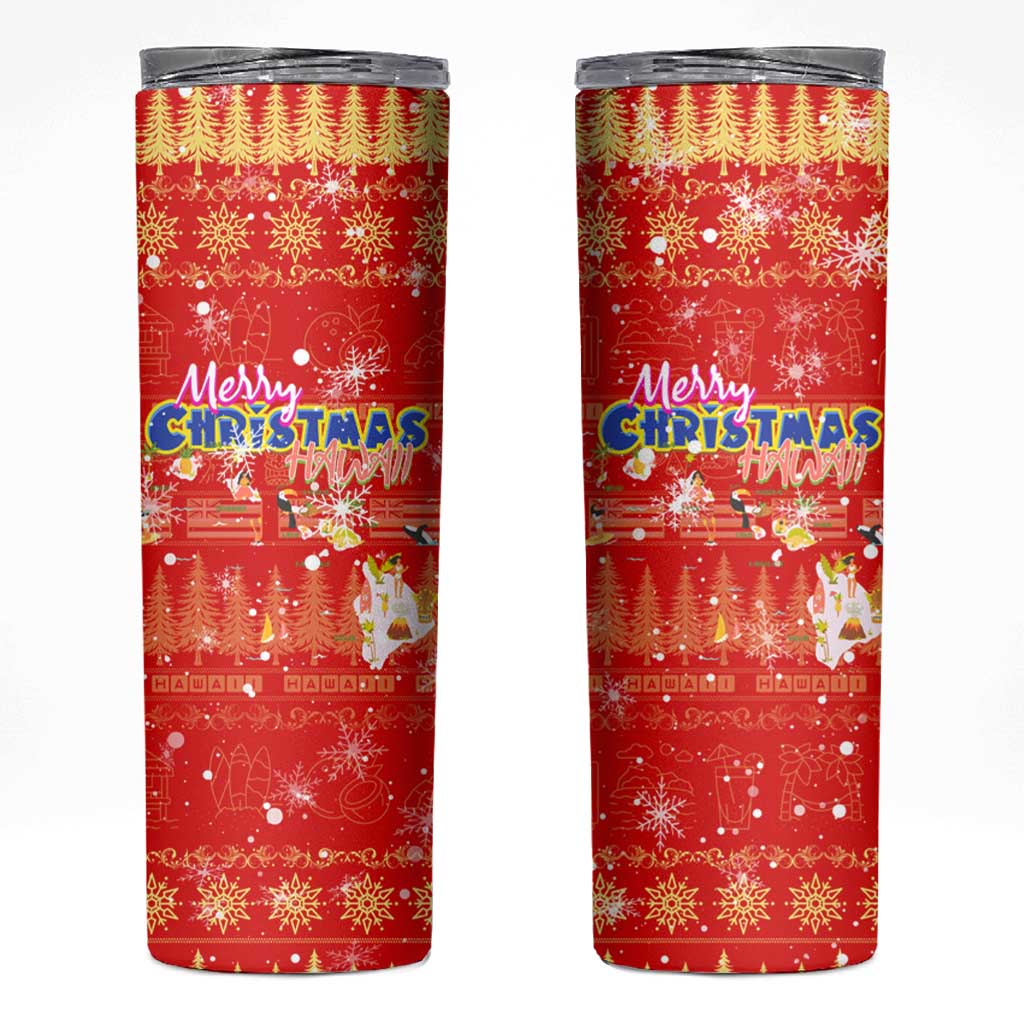 Merry Christmas Hawaii Skinny Tumbler Xmas Travel Map - Polynesian Pride