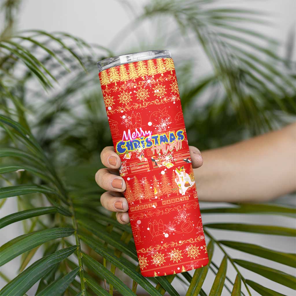 Merry Christmas Hawaii Skinny Tumbler Xmas Travel Map - Polynesian Pride
