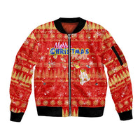 Merry Christmas Hawaii Sleeve Zip Bomber Jacket Xmas Travel Map DT02 Unisex Red - Polynesian Pride