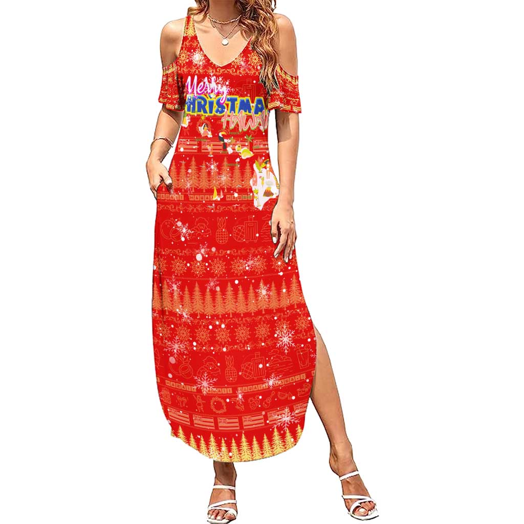 Merry Christmas Hawaii Summer Maxi Dress Xmas Travel Map - Polynesian Pride