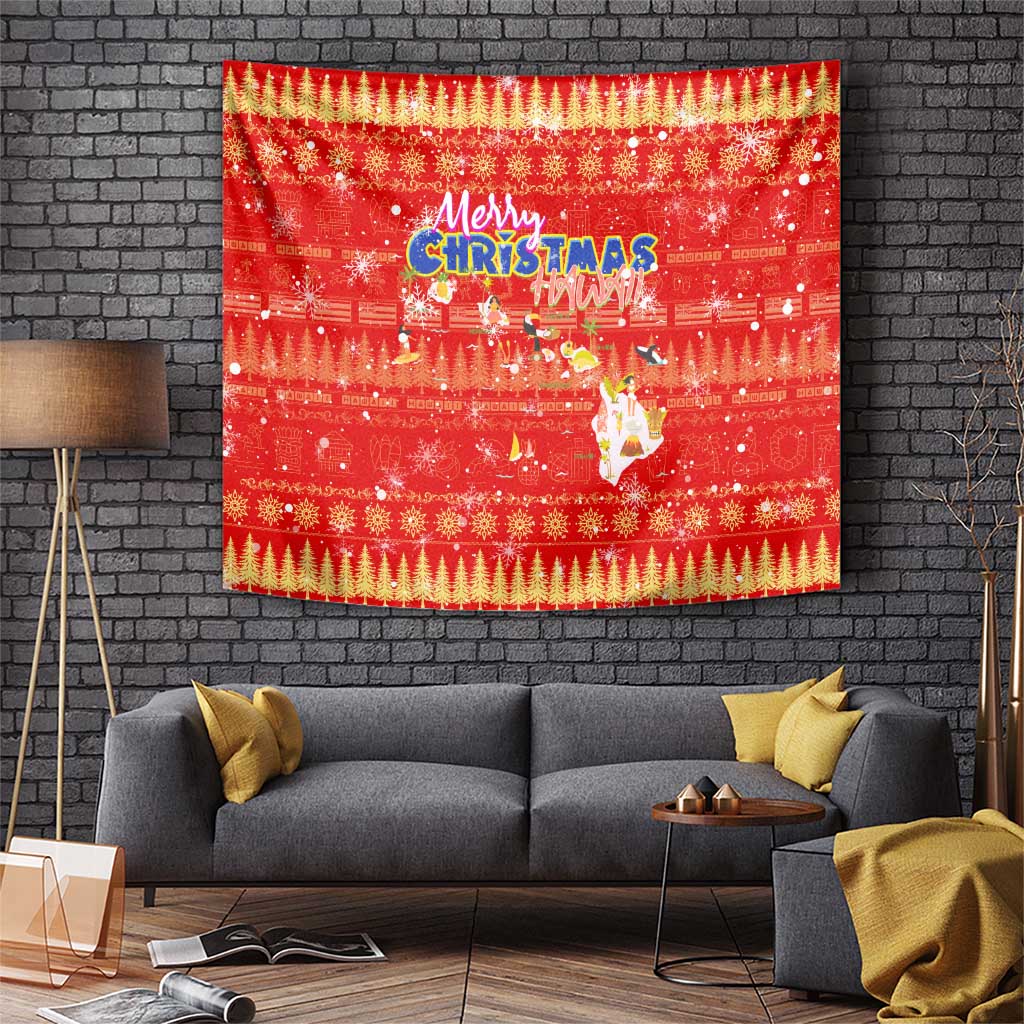 Merry Christmas Hawaii Tapestry Xmas Travel Map DT02 Red - Polynesian Pride