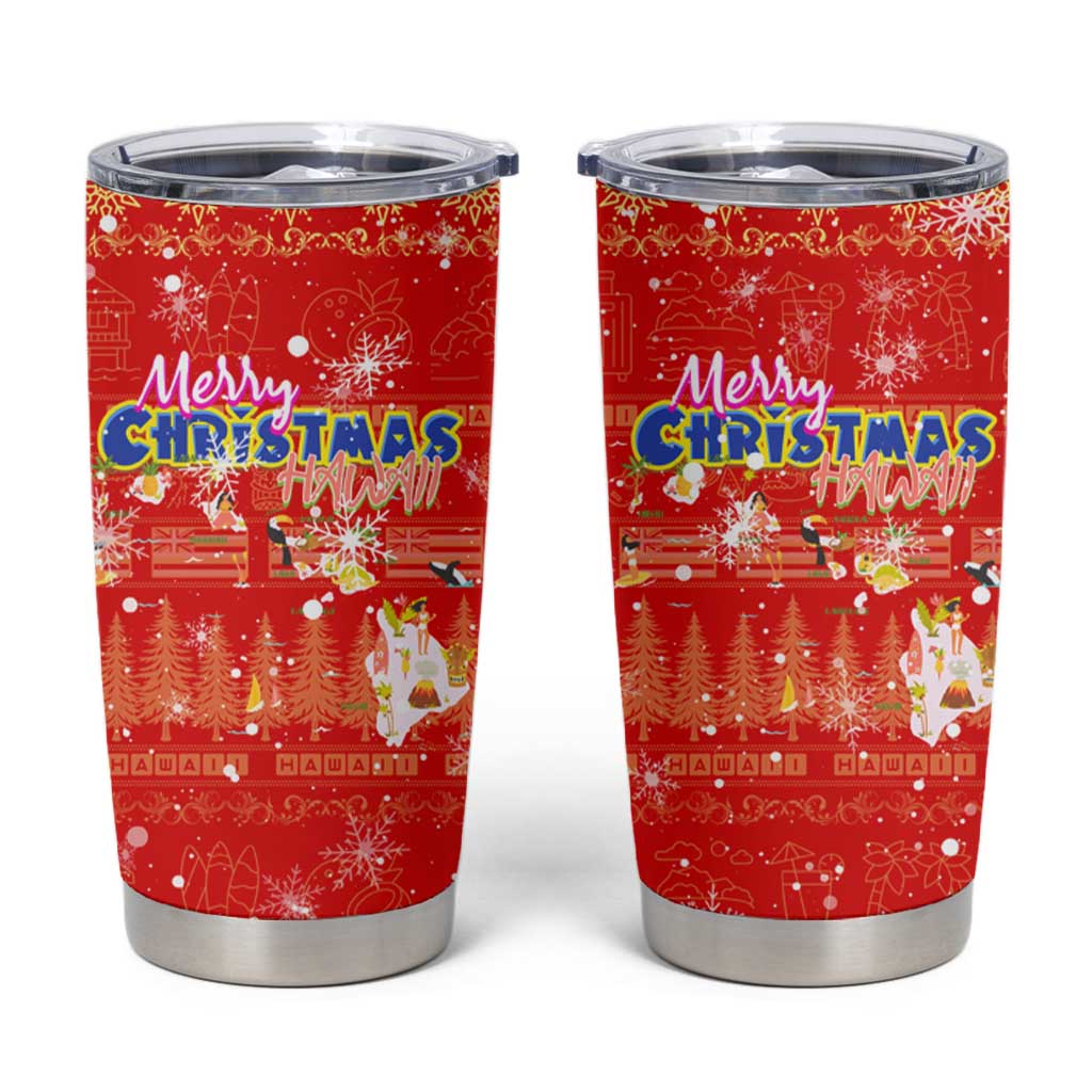 Merry Christmas Hawaii Tumbler Cup Xmas Travel Map - Polynesian Pride