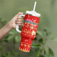 Merry Christmas Hawaii Tumbler With Handle Xmas Travel Map - Polynesian Pride