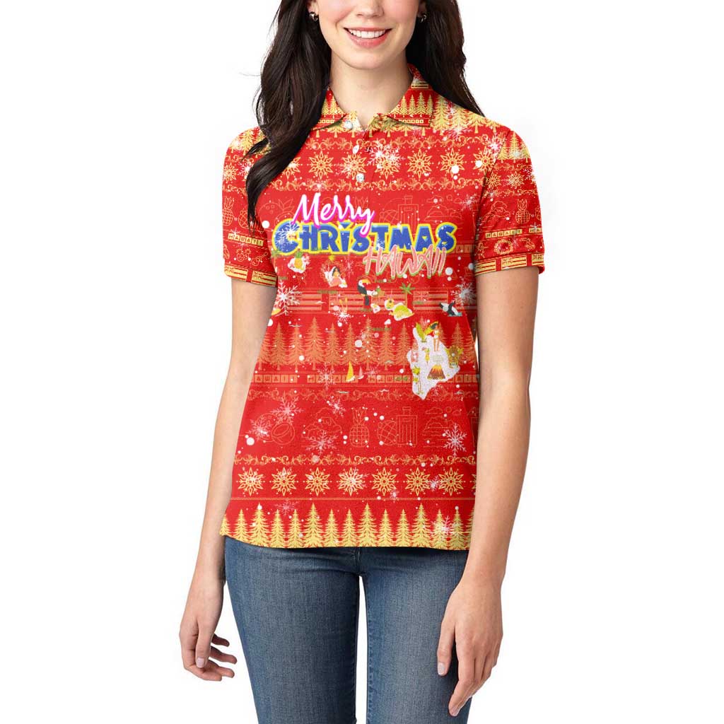 Merry Christmas Hawaii Women Polo Shirt Xmas Travel Map - Polynesian Pride