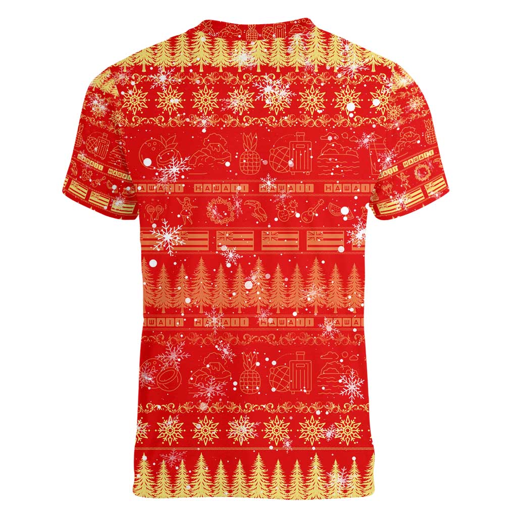 Merry Christmas Hawaii Women V-Neck T-Shirt Xmas Travel Map - Polynesian Pride