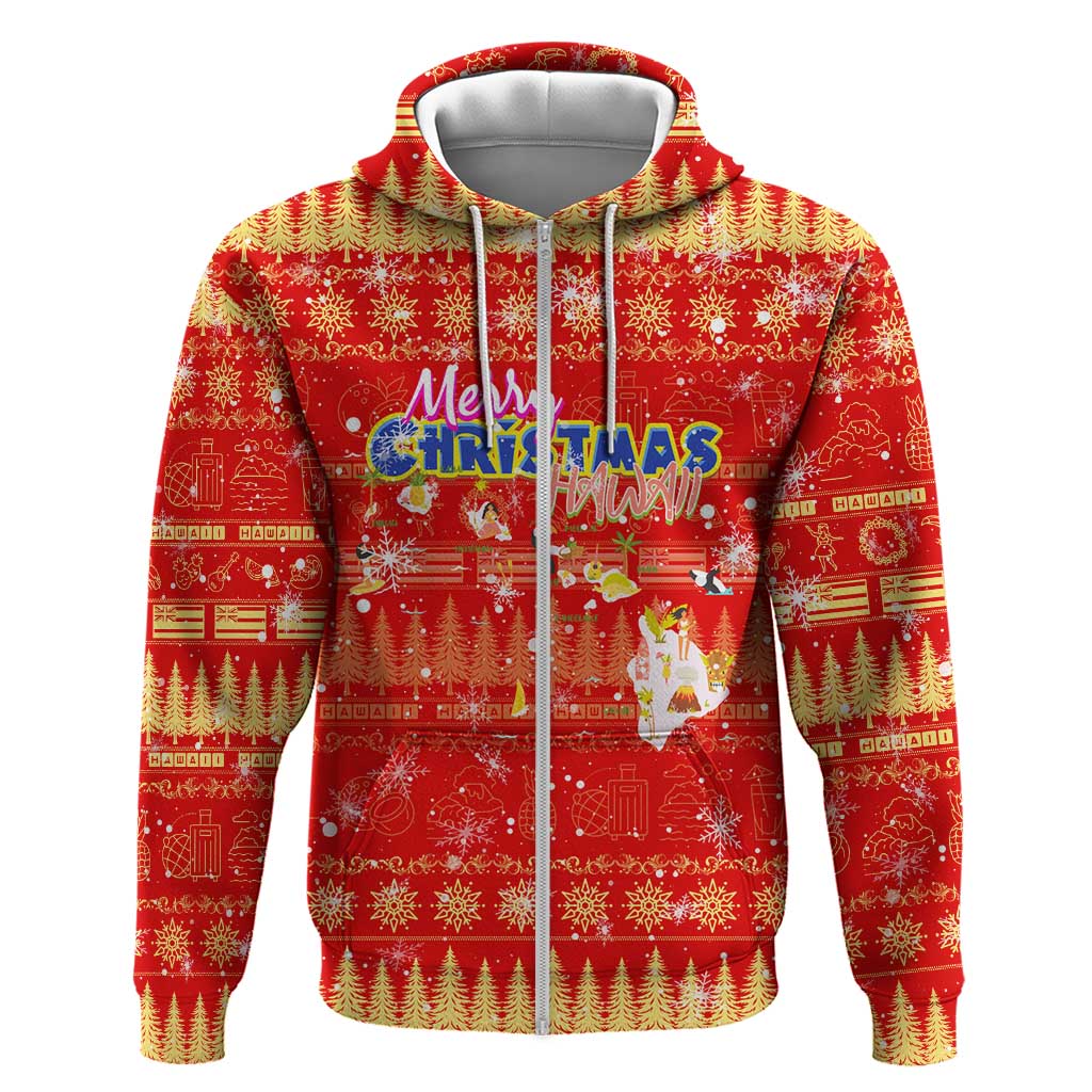 Merry Christmas Hawaii Zip Hoodie Xmas Travel Map - Polynesian Pride