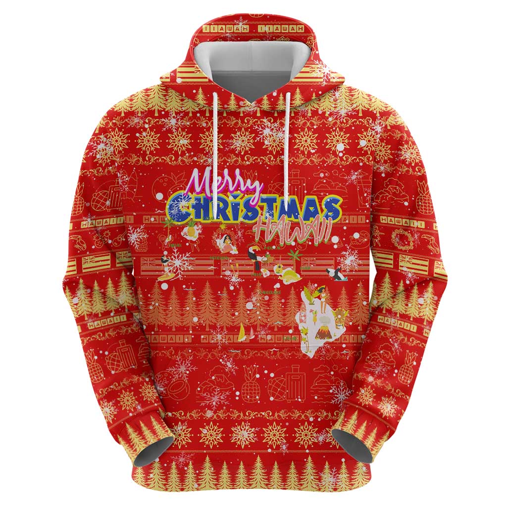Merry Christmas Hawaii Zip Hoodie Xmas Travel Map - Polynesian Pride