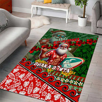 Mele Kalikimaka Shaka Santa Area Rug Hawaiian Surf Christmas Design with Aloha Spirit - Polynesian Pride