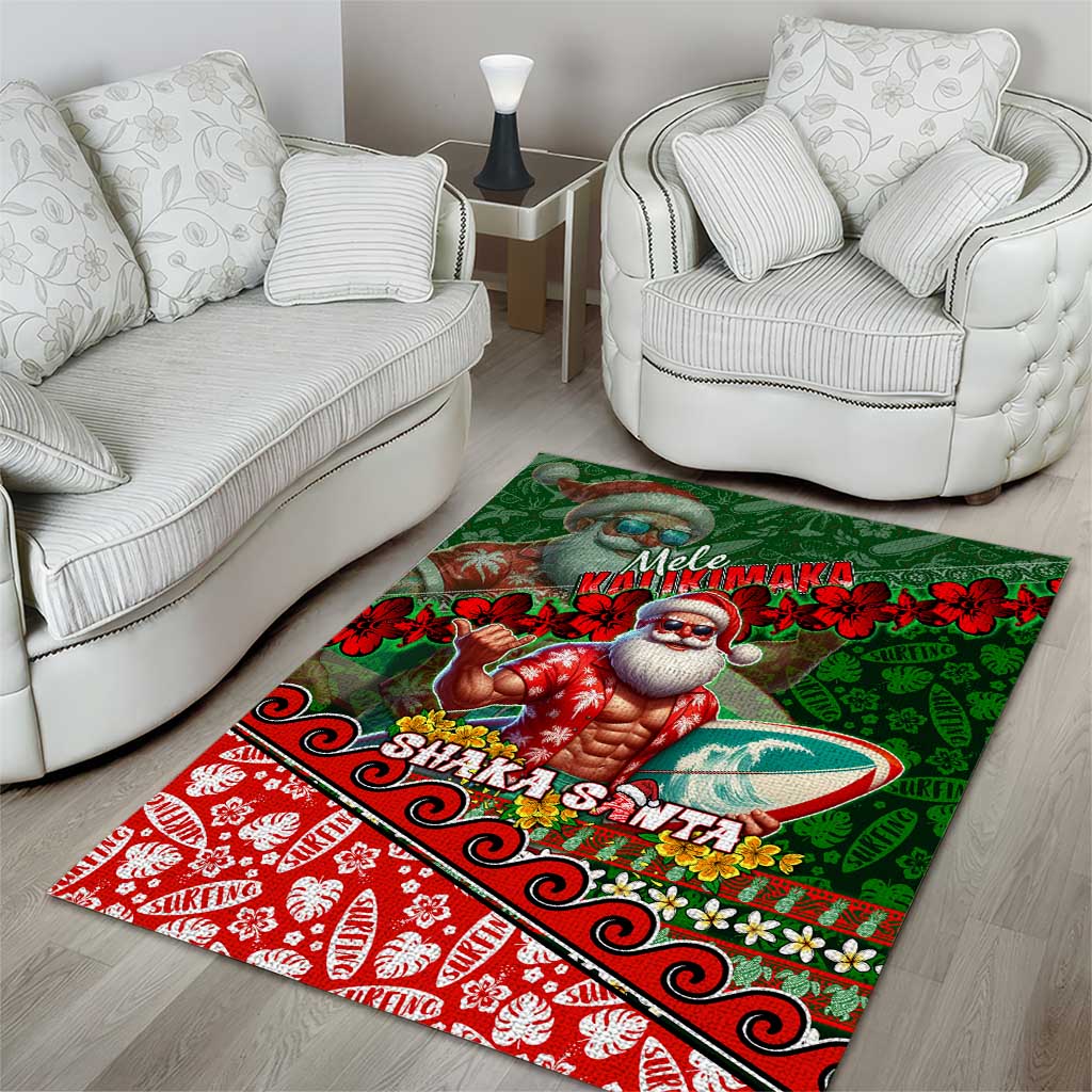 Mele Kalikimaka Shaka Santa Area Rug Hawaiian Surf Christmas Design with Aloha Spirit - Polynesian Pride