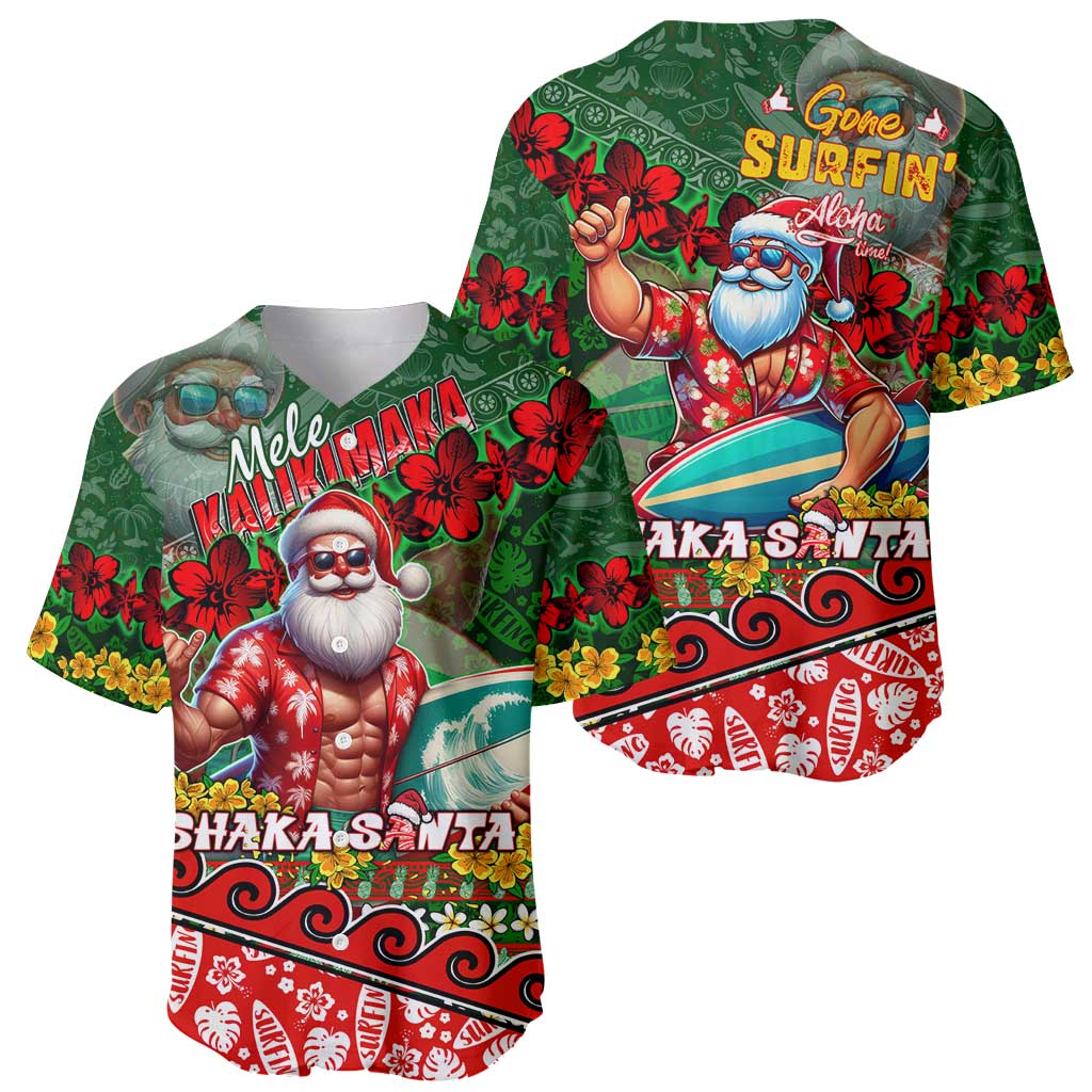Mele Kalikimaka Shaka Santa Baseball Jersey Hawaiian Surf Christmas Design with Aloha Spirit - Polynesian Pride