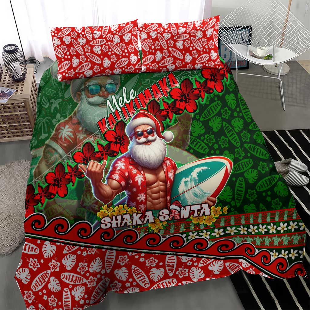 Mele Kalikimaka Shaka Santa Bedding Set Hawaiian Surf Christmas Design with Aloha Spirit - Polynesian Pride