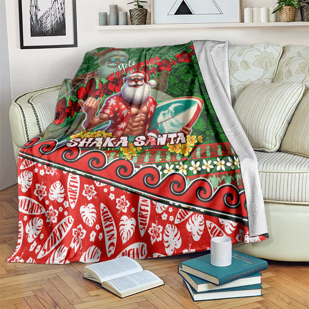 Mele Kalikimaka Shaka Santa Blanket Hawaiian Surf Christmas Design with Aloha Spirit - Polynesian Pride