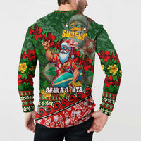 Mele Kalikimaka Shaka Santa Button Sweatshirt Hawaiian Surf Christmas Design with Aloha Spirit - Polynesian Pride