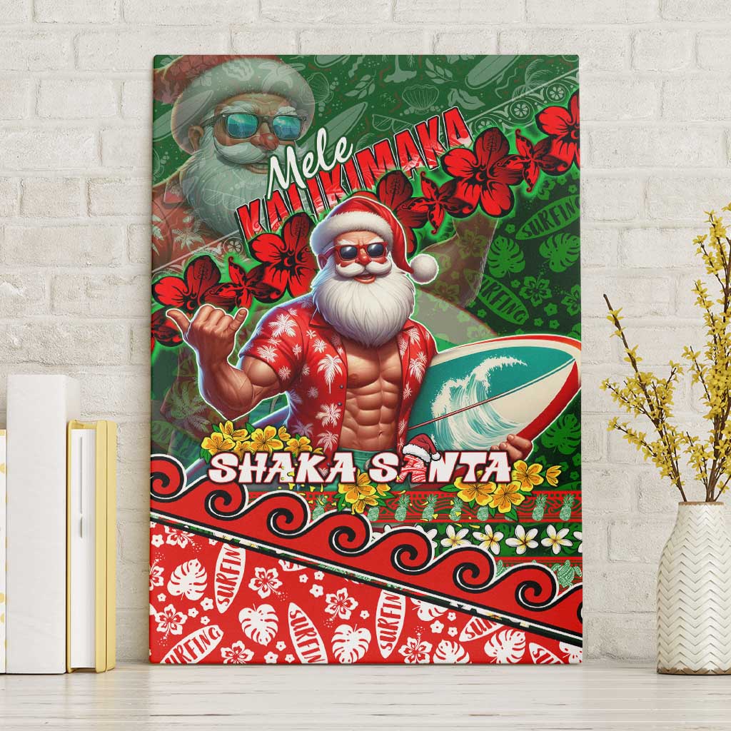 Mele Kalikimaka Shaka Santa Canvas Wall Art Hawaiian Surf Christmas Design with Aloha Spirit - Polynesian Pride