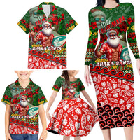 Mele Kalikimaka Shaka Santa Family Matching Long Sleeve Bodycon Dress and Hawaiian Shirt Hawaiian Surf Christmas Design with Aloha Spirit - Polynesian Pride