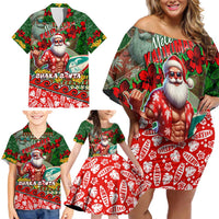 Mele Kalikimaka Shaka Santa Family Matching Off Shoulder Short Dress and Hawaiian Shirt Hawaiian Surf Christmas Design with Aloha Spirit - Polynesian Pride