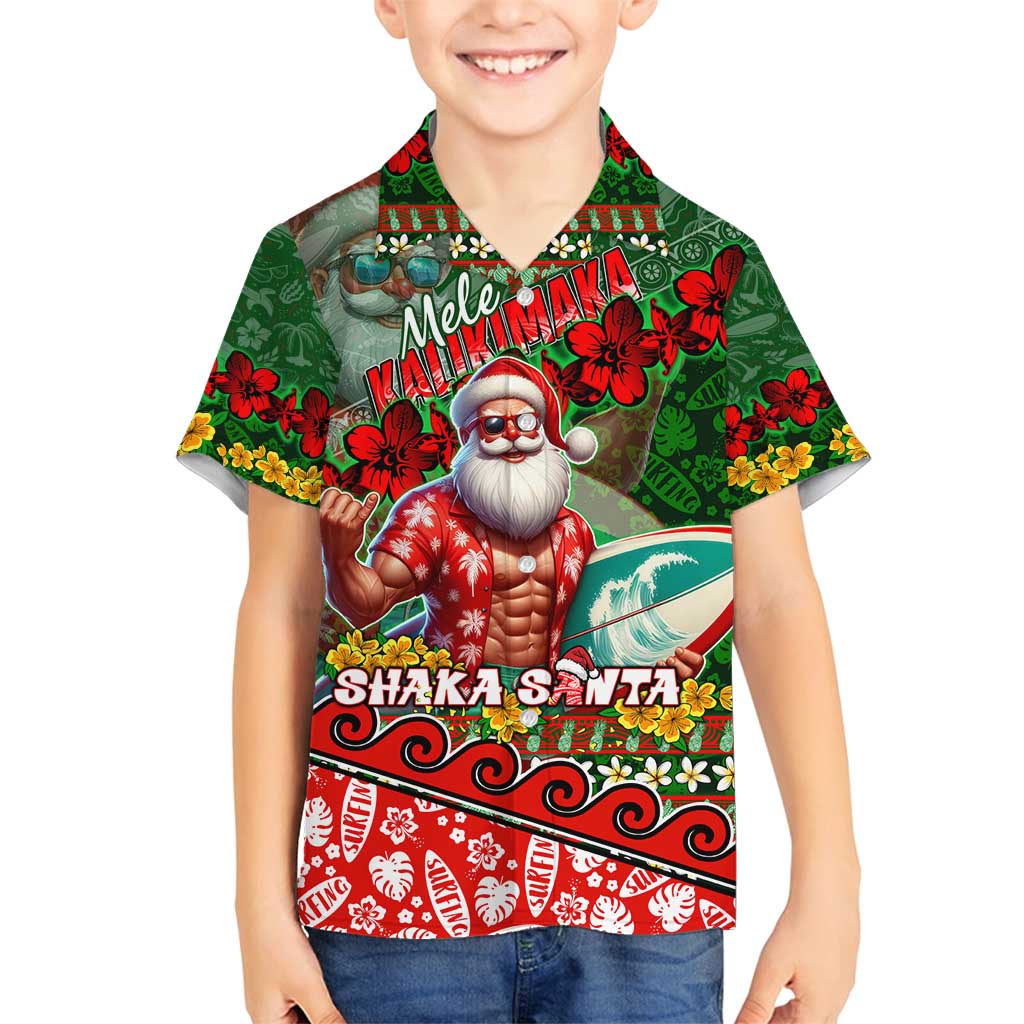 Mele Kalikimaka Shaka Santa Family Matching Off Shoulder Short Dress and Hawaiian Shirt Hawaiian Surf Christmas Design with Aloha Spirit - Polynesian Pride