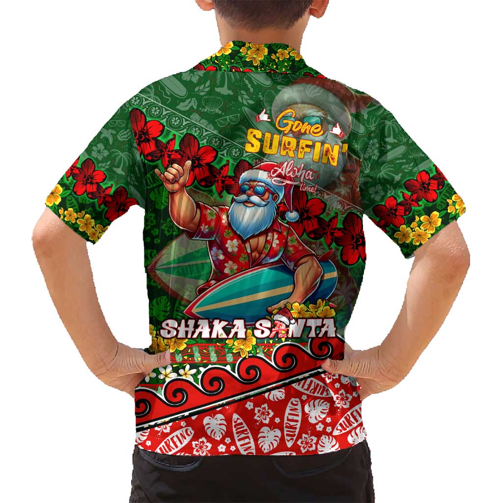Mele Kalikimaka Shaka Santa Family Matching Puletasi and Hawaiian Shirt Hawaiian Surf Christmas Design with Aloha Spirit - Polynesian Pride
