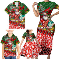 Mele Kalikimaka Shaka Santa Family Matching Short Sleeve Bodycon Dress and Hawaiian Shirt Hawaiian Surf Christmas Design with Aloha Spirit - Polynesian Pride