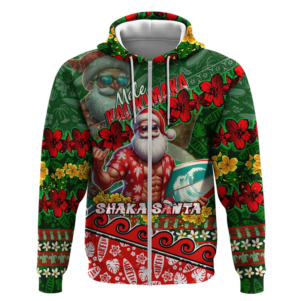 Mele Kalikimaka Shaka Santa Hoodie Hawaiian Surf Christmas Design with Aloha Spirit - Polynesian Pride