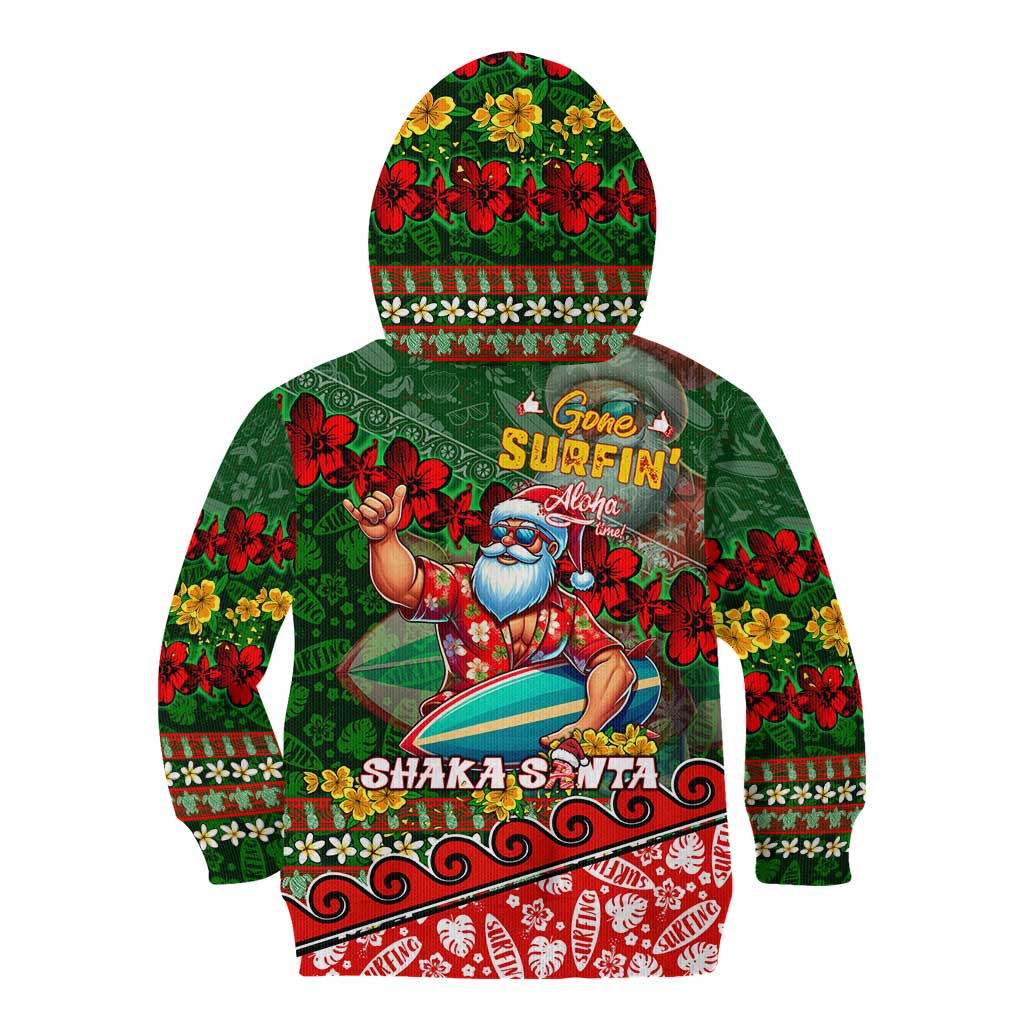 Mele Kalikimaka Shaka Santa Kid Hoodie Hawaiian Surf Christmas Design with Aloha Spirit - Polynesian Pride