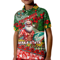 Mele Kalikimaka Shaka Santa Kid Polo Shirt Hawaiian Surf Christmas Design with Aloha Spirit - Polynesian Pride