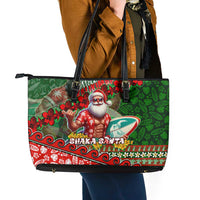 Mele Kalikimaka Shaka Santa Leather Tote Bag Hawaiian Surf Christmas Design with Aloha Spirit - Polynesian Pride