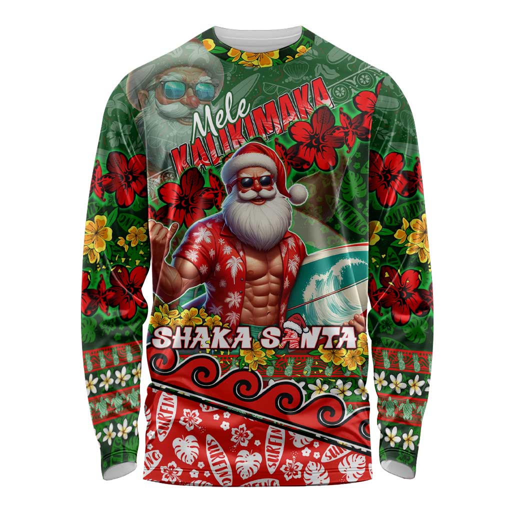 Mele Kalikimaka Shaka Santa Long Sleeve Shirt Hawaiian Surf Christmas Design with Aloha Spirit - Polynesian Pride