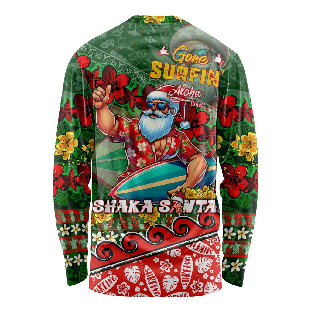 Mele Kalikimaka Shaka Santa Long Sleeve Shirt Hawaiian Surf Christmas Design with Aloha Spirit - Polynesian Pride