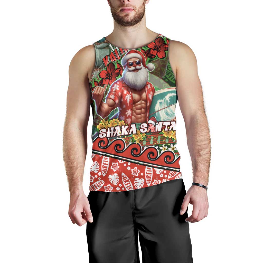 Mele Kalikimaka Shaka Santa Men Tank Top Hawaiian Surf Christmas Design with Aloha Spirit - Polynesian Pride