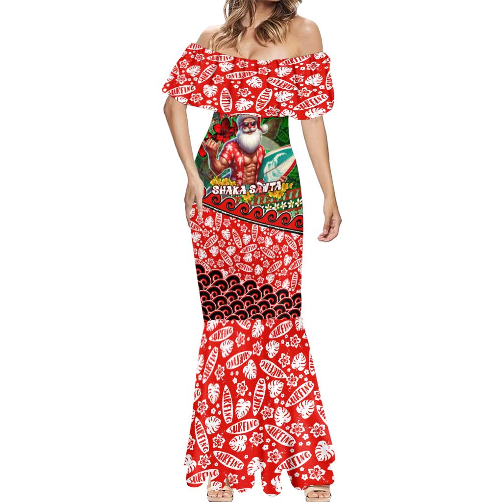 Mele Kalikimaka Shaka Santa Mermaid Dress Hawaiian Surf Christmas Design with Aloha Spirit - Polynesian Pride