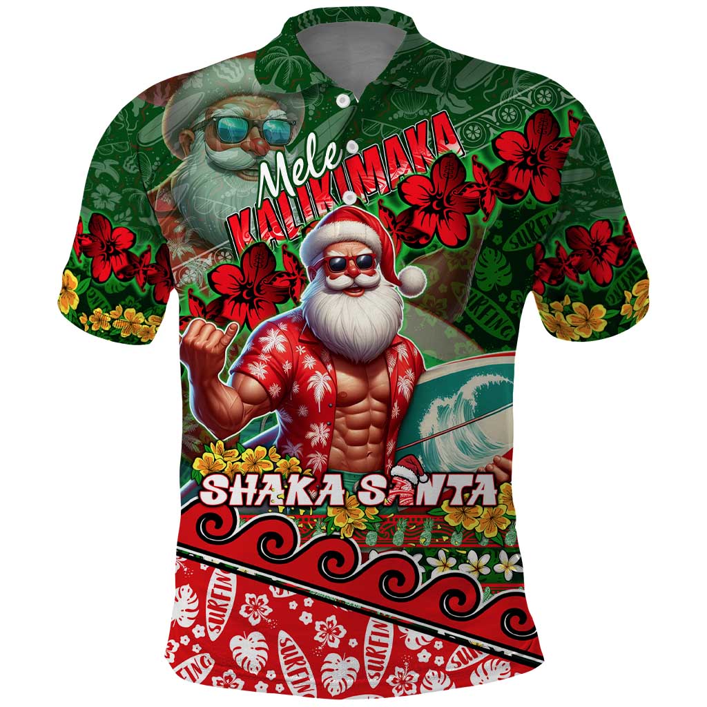 Mele Kalikimaka Shaka Santa Polo Shirt Hawaiian Surf Christmas Design with Aloha Spirit - Polynesian Pride
