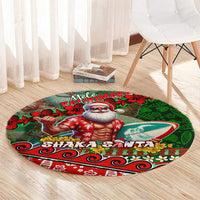 Mele Kalikimaka Shaka Santa Round Carpet Hawaiian Surf Christmas Design with Aloha Spirit - Polynesian Pride