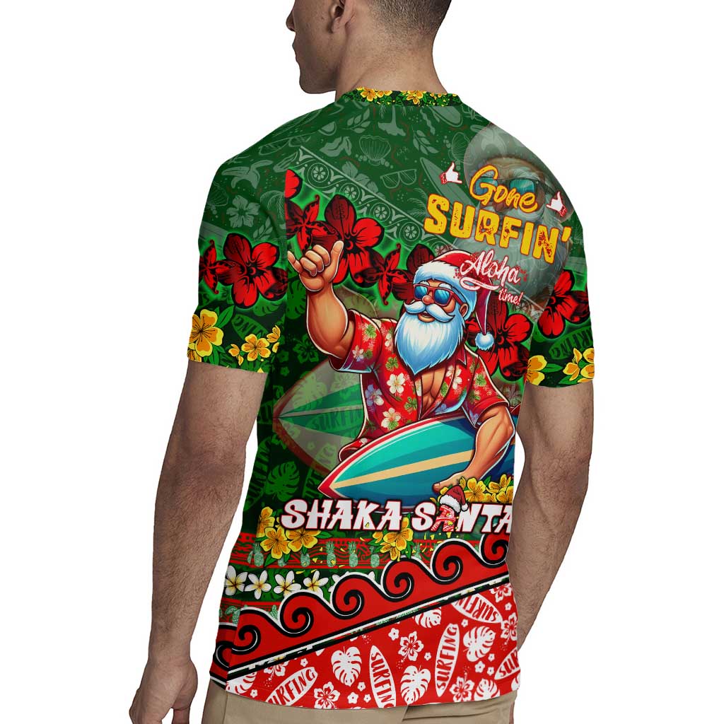 Mele Kalikimaka Shaka Santa Rugby Jersey Hawaiian Surf Christmas Design with Aloha Spirit - Polynesian Pride