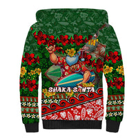 Mele Kalikimaka Shaka Santa Sherpa Hoodie Hawaiian Surf Christmas Design with Aloha Spirit - Polynesian Pride