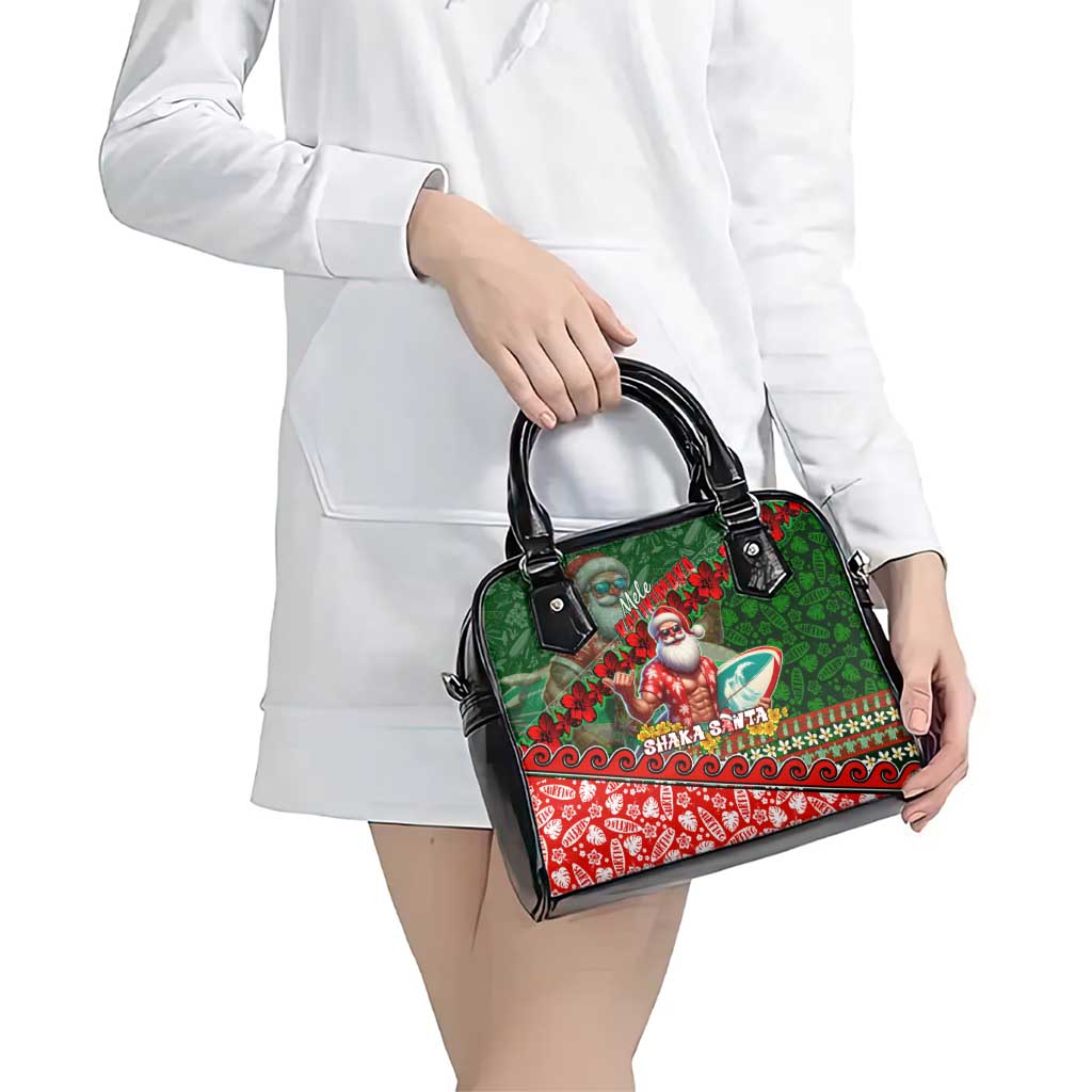 Mele Kalikimaka Shaka Santa Shoulder Handbag Hawaiian Surf Christmas Design with Aloha Spirit - Polynesian Pride