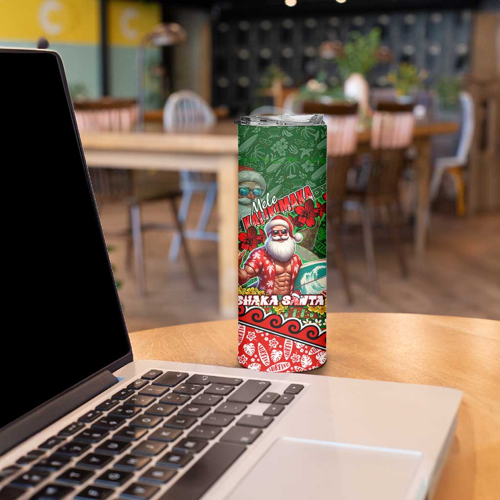 Mele Kalikimaka Shaka Santa Skinny Tumbler Hawaiian Surf Christmas Design with Aloha Spirit - Polynesian Pride