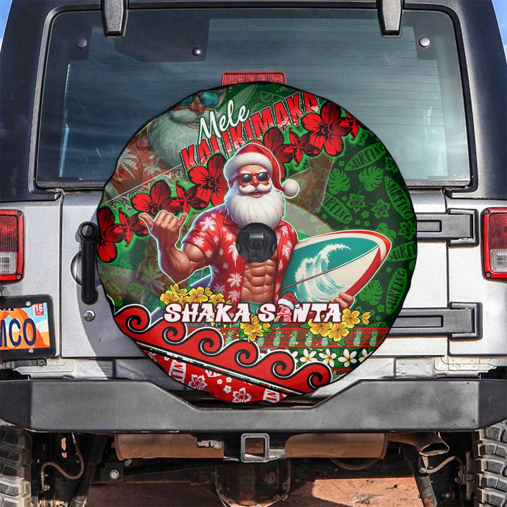 Mele Kalikimaka Shaka Santa Spare Tire Cover Hawaiian Surf Christmas Design with Aloha Spirit - Polynesian Pride