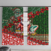 Mele Kalikimaka Shaka Santa Window Curtain Hawaiian Surf Christmas Design with Aloha Spirit DT02 With Hooks Green - Polynesian Pride