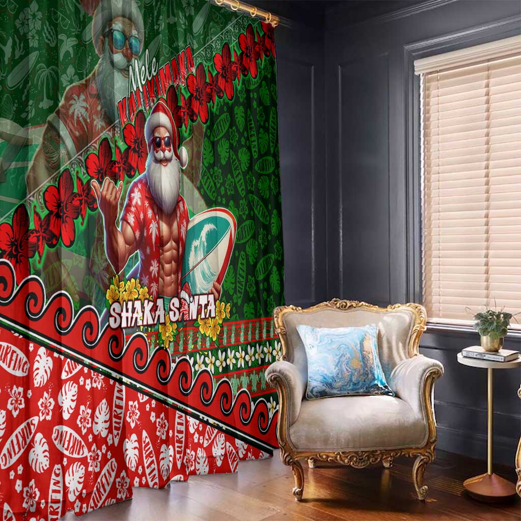 Mele Kalikimaka Shaka Santa Window Curtain Hawaiian Surf Christmas Design with Aloha Spirit DT02 - Polynesian Pride