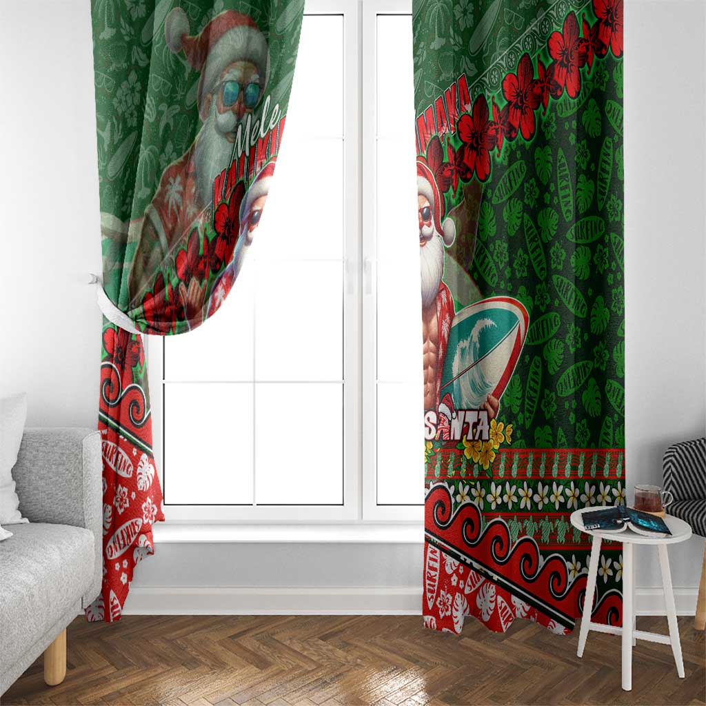 Mele Kalikimaka Shaka Santa Window Curtain Hawaiian Surf Christmas Design with Aloha Spirit DT02 - Polynesian Pride