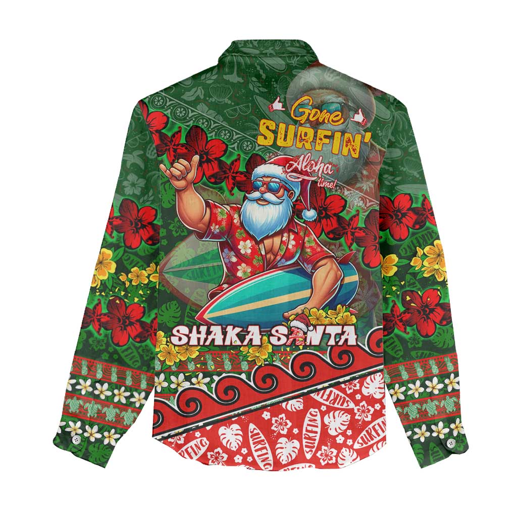 Mele Kalikimaka Shaka Santa Women Casual Shirt Hawaiian Surf Christmas Design with Aloha Spirit - Polynesian Pride