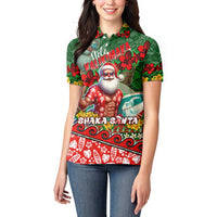 Mele Kalikimaka Shaka Santa Women Polo Shirt Hawaiian Surf Christmas Design with Aloha Spirit - Polynesian Pride