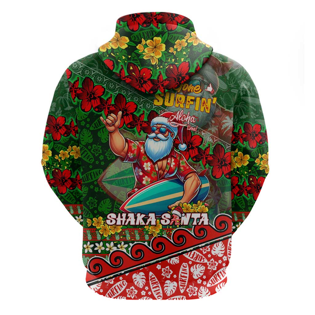 Mele Kalikimaka Shaka Santa Zip Hoodie Hawaiian Surf Christmas Design with Aloha Spirit - Polynesian Pride