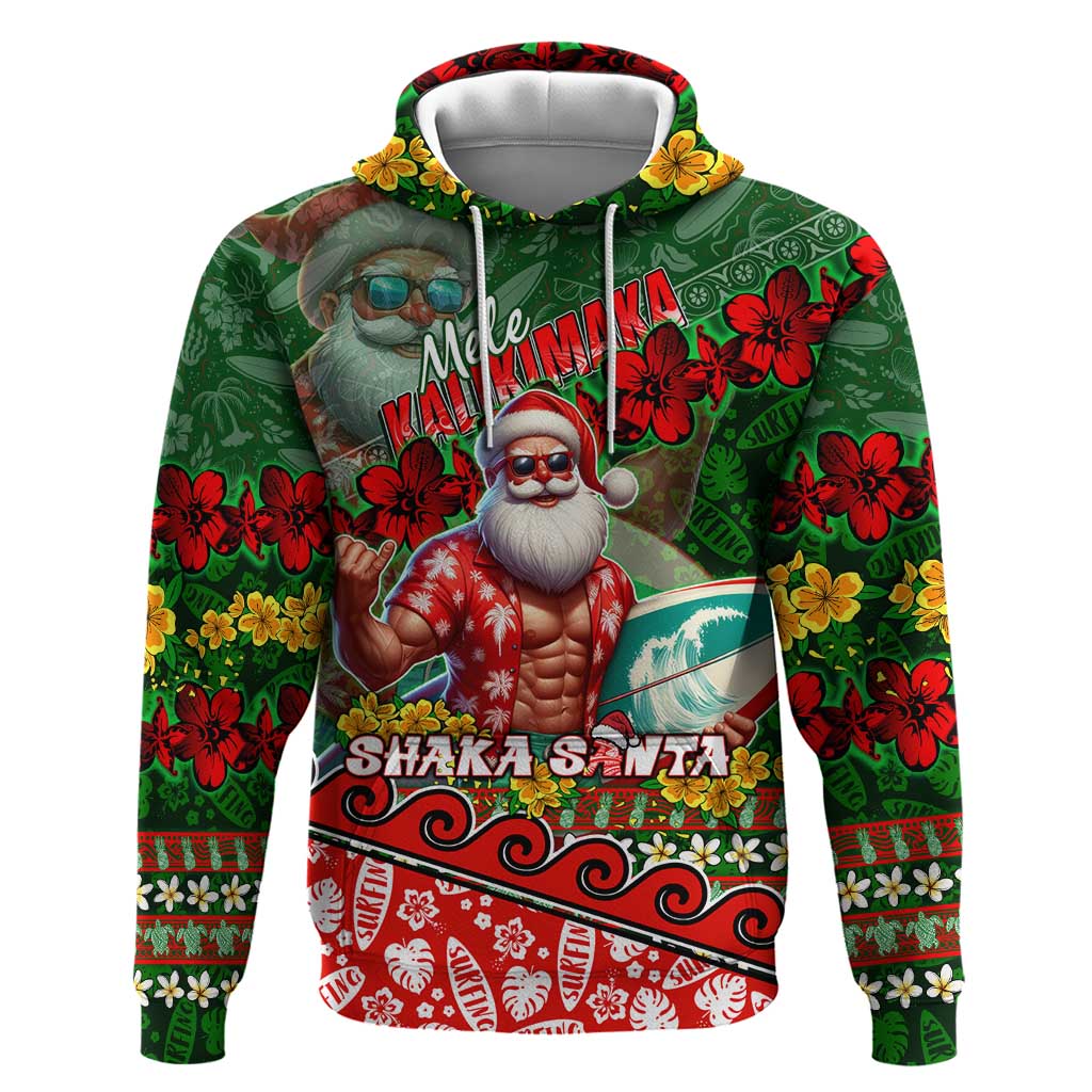 Mele Kalikimaka Shaka Santa Zip Hoodie Hawaiian Surf Christmas Design with Aloha Spirit - Polynesian Pride