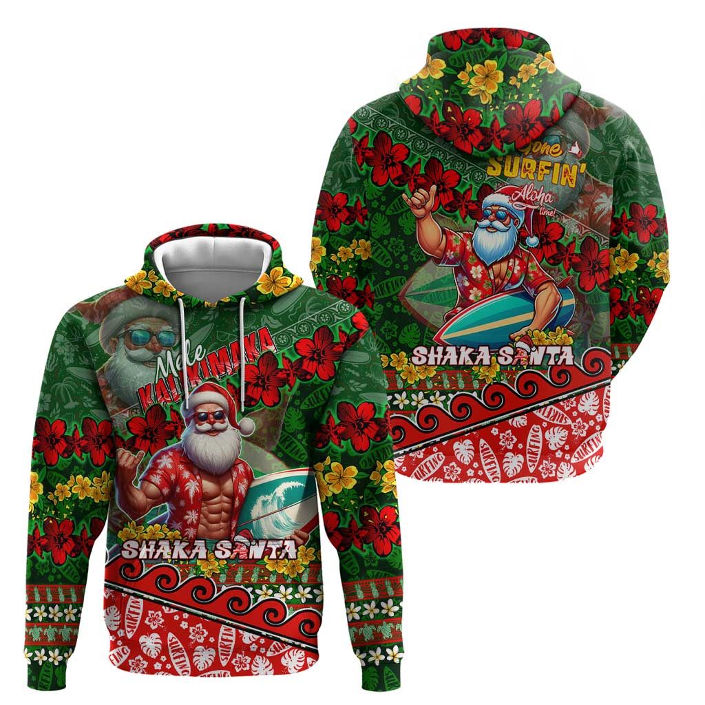 Mele Kalikimaka Shaka Santa Zip Hoodie Hawaiian Surf Christmas Design with Aloha Spirit - Polynesian Pride