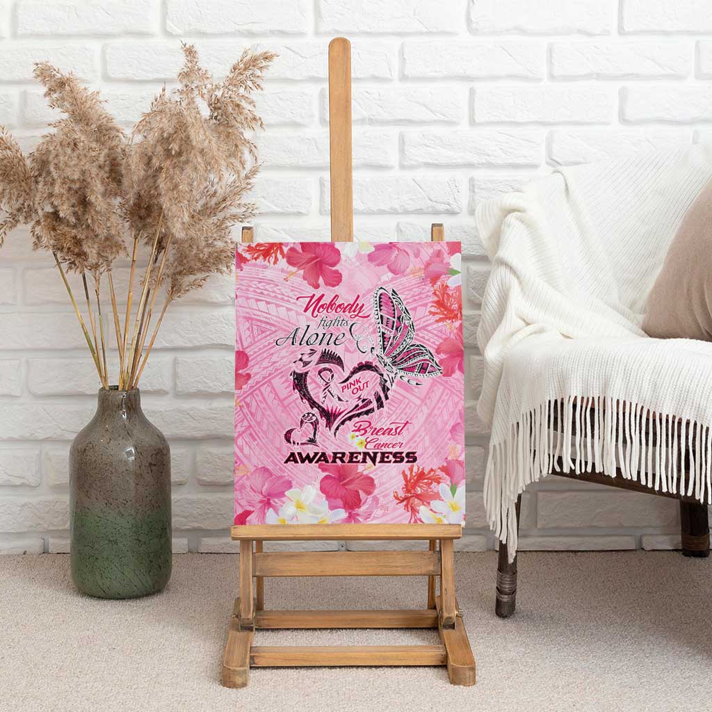 Butterfly Polynesia Breast Cancer Canvas Wall Art Nobody Fights Alone Pink Out Tropical Hibiscus